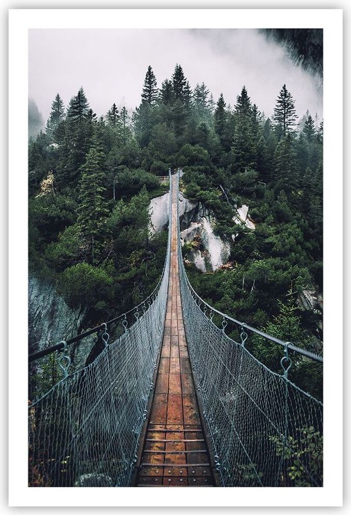 Poster - Poster ohne Rahmen - Ausgesetzt Brücke Wald - 61x91,5 cm - Wand Bild - Wanddeko - Wandbilder - Kunstposter - Wandposter - Bilder - Kunstd...
