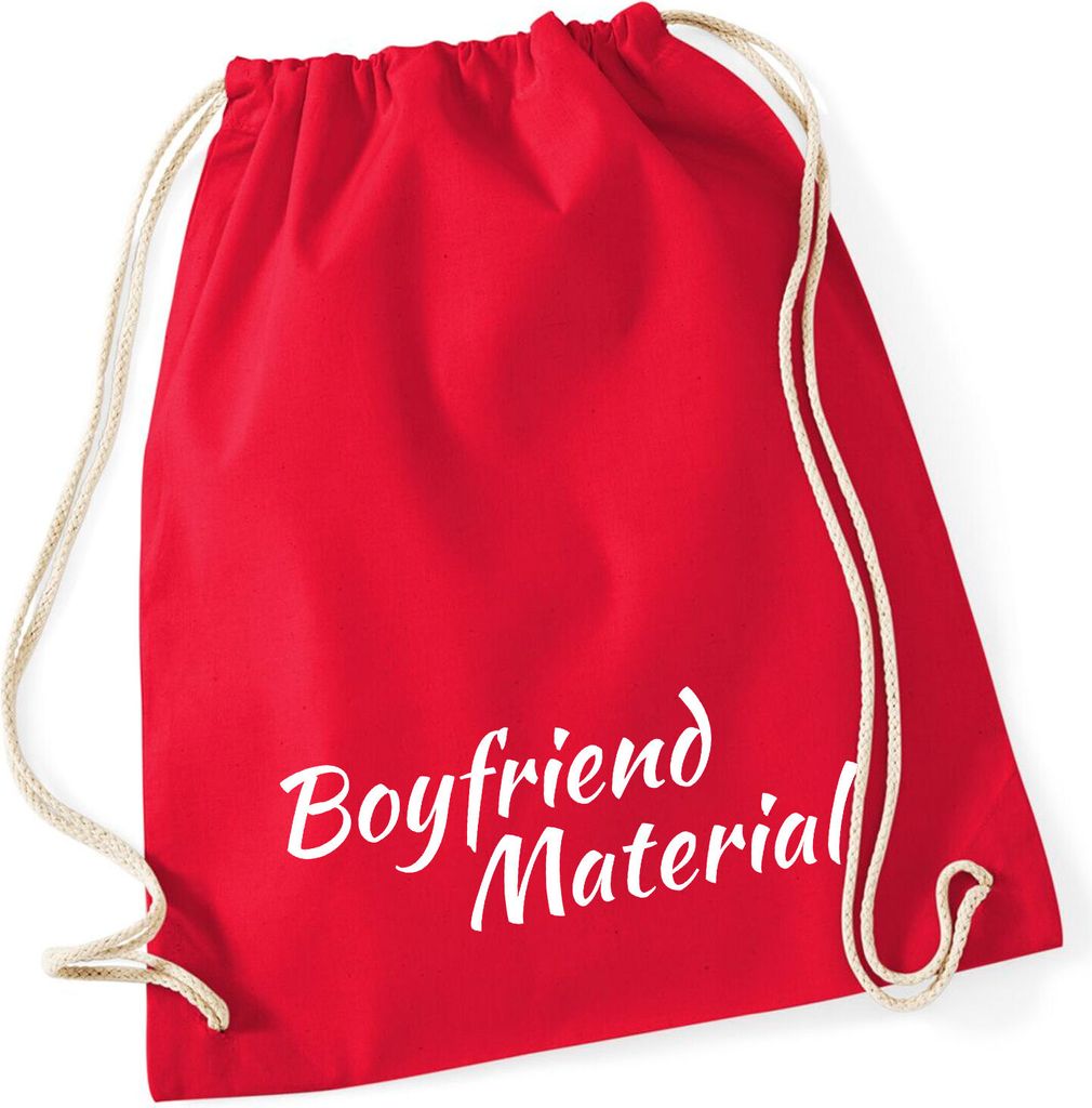 Huuraa Turnbeutel Boyfriend Material Schriftzug 12 Liter Classic Red Baumwolle Rucksack Geschenkidee