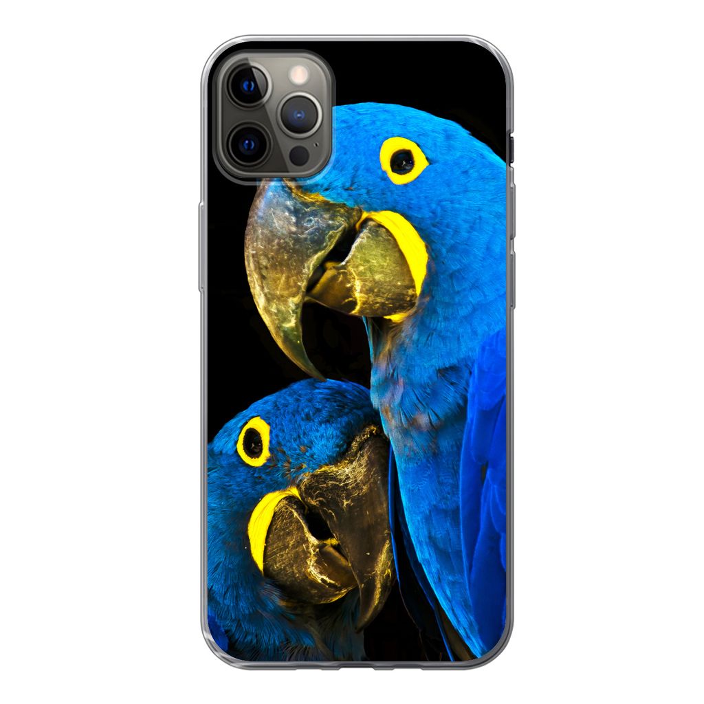 MuchoWow Handyhülle Schutzhülle Hülle für iPhone 12 Pro Max Papagei - Vogel - Federn - Blau Silikon Softcase Handy Hülle - Hartschale