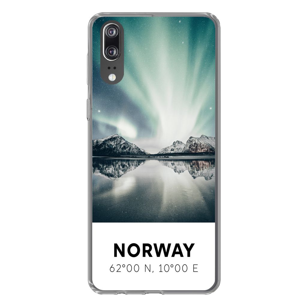 MuchoWow Handyhülle Schutzhülle Hülle für Huawei P20 Norwegen - Nordlichter - See Silikon Softcase Handy Hülle - Hardcover