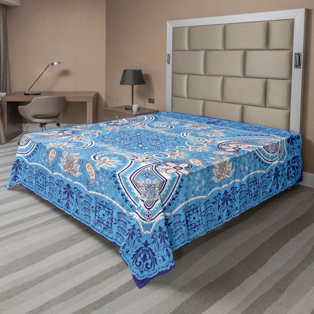 ABAKUHAUS Paisley Bettlaken, Klassisches östliches dekoratives Blumenmuster mit stilisiertem Rahmen Druck, weiches bequemes oberes Bettlaken für ...