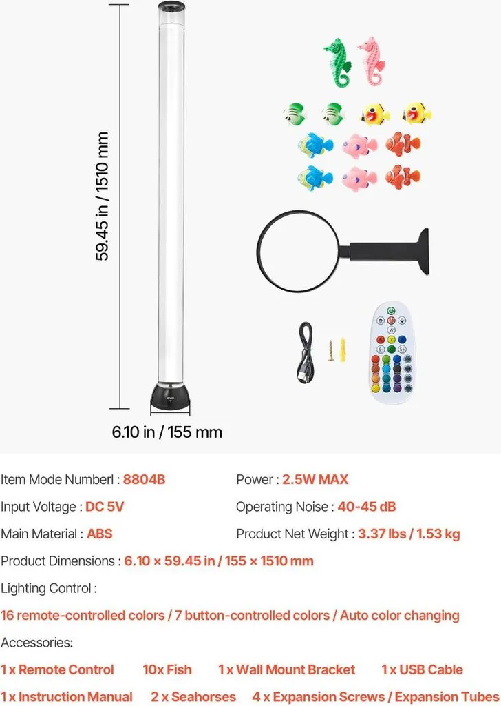 Lampe à bulles 150 cm 16 Couleurs Changeantes Télécommande incluse LED - 7