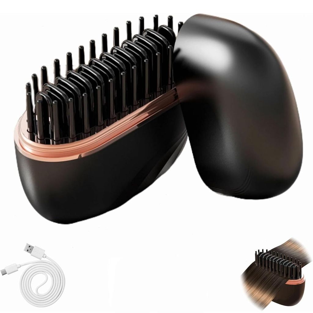Wiederaufladbare Mini-Glättbürste, Haarglätter für Haare & Bart, 3-stufige Temperaturregelung, schnelle 10 Sekunden Aufheizzeit, tragbar für u...