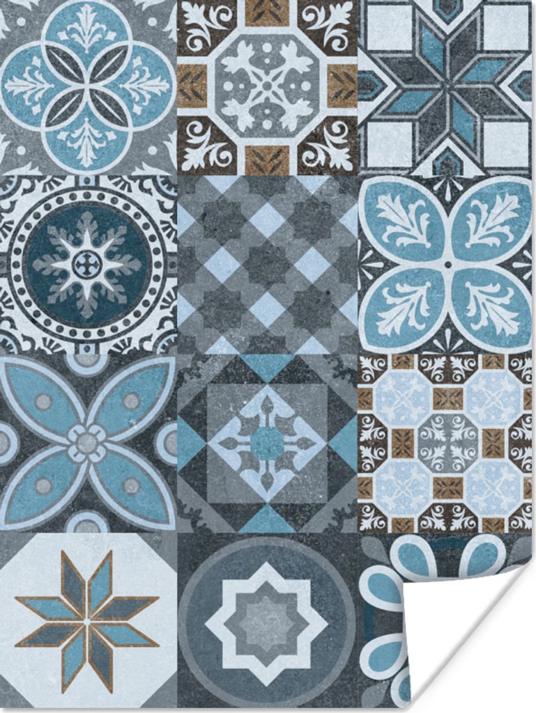 MuchoWow Poster Design - Blume - Blau - Figuren 120x160 cm - Wandbilder
