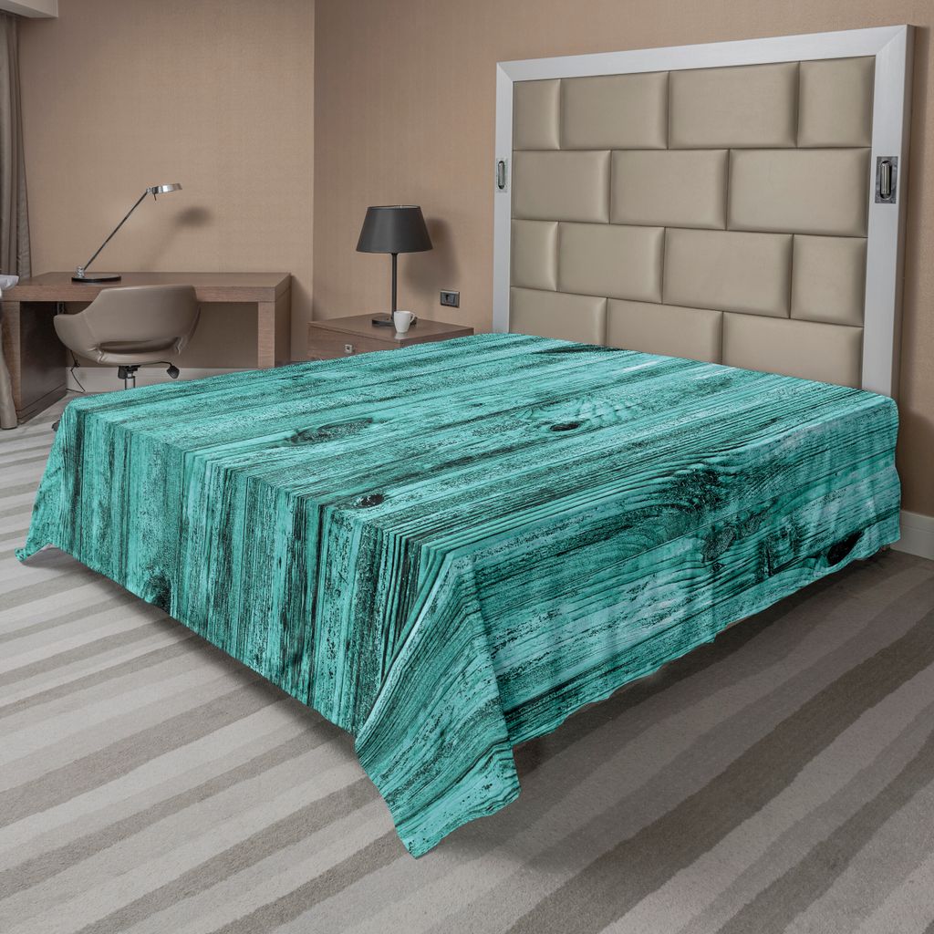 ABAKUHAUS Türkis Bettlaken, Wand Des Türkis Beschaffenheits Hintergrund Und Antiken Bauholz Möbel Kunstvollen Druck, weiches bequemes oberes Bet...