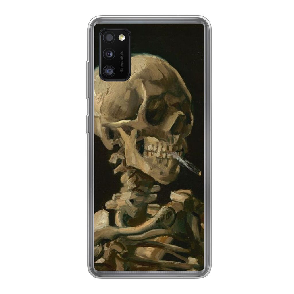 MuchoWow Handyhülle Schutzhülle Hülle für Samsung Galaxy A41 Skelettkopf mit brennender Zigarette - Vincent van Gogh Silikon Softcase Handy H...