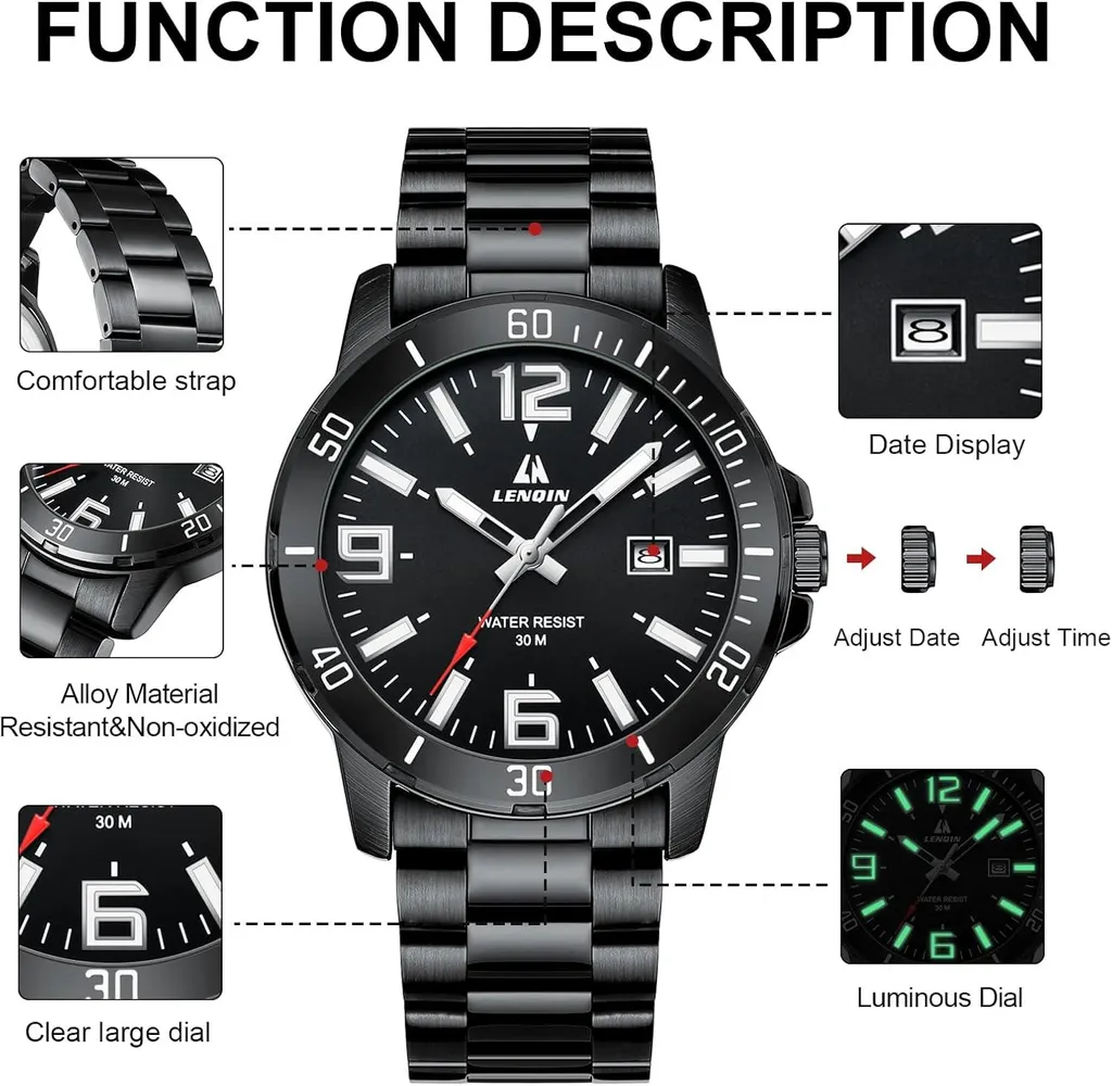 Must-Have Orologio Uomo Acciaio - Lancette Luminose e Stile 3ATM Business - 6