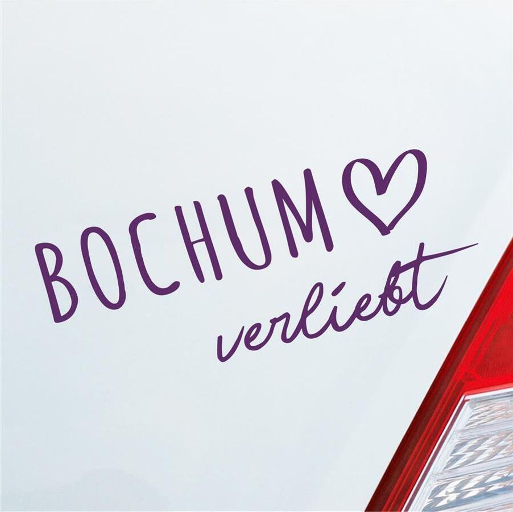 Auto Aufkleber Bochum verliebt Herz Stadt Heimat Liebe Car 19x8 cm Lila Sticker Heckscheibenaufkleber
