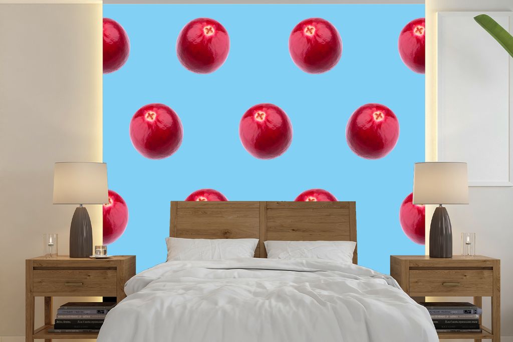 MuchoWow Fototapete für Wohnzimmer oder Schlafzimmer Wandtapete Vinyl Motivtapete Obst - Sommer - Muster - 280x280 cm - Hintergrundbild
