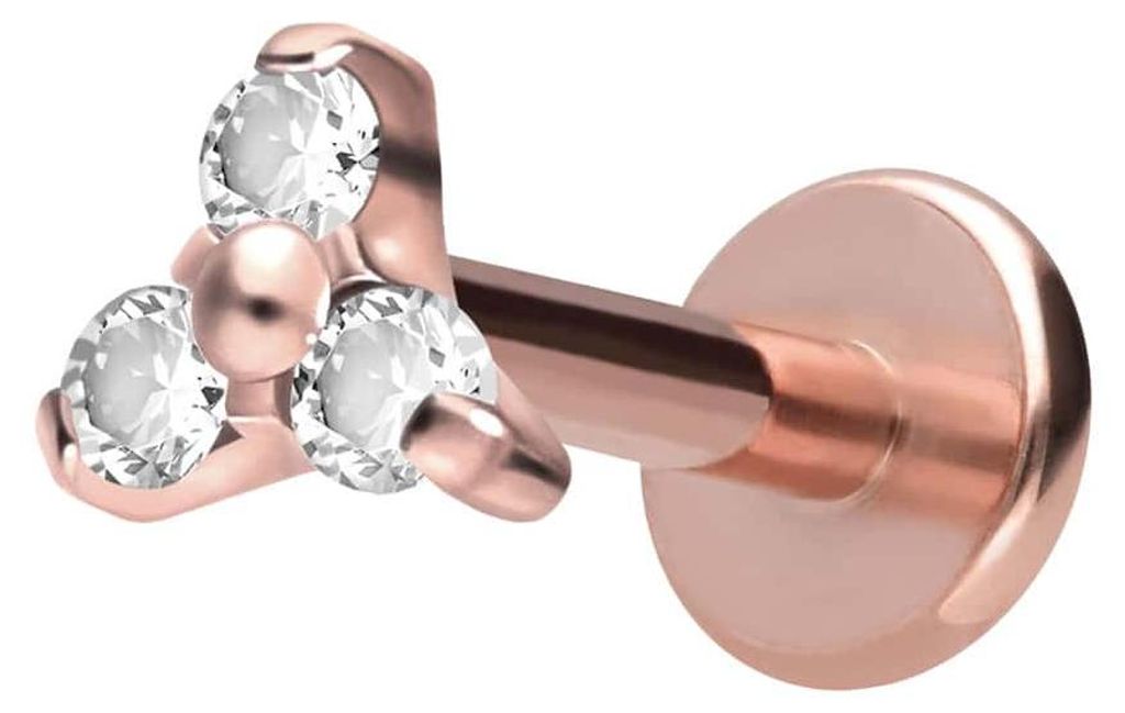 Ohrpiercing, Nasenpiercing Titan Labret mit Innengewinde KRISTALLBLUME RoséGold Stablänge: 10mm | Stabstärke: 1,2mm | Discgröße: 3,5mm