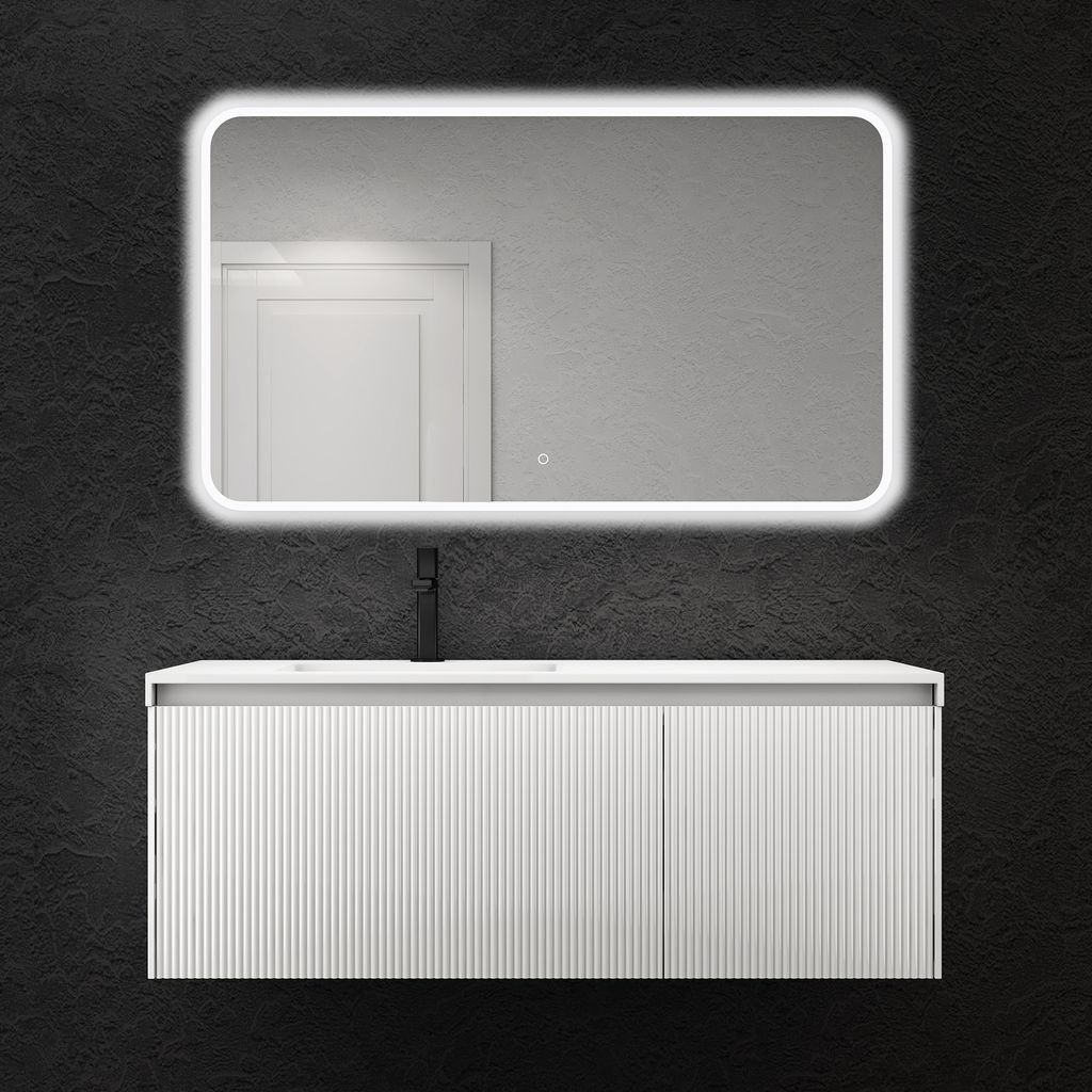 doporro Waschbeckenunterschrank Badmöbel Set Waschtisch mit Unterschrank Wandmontage in weiß, BTH: 120x50x46cm, inkl. Mineralguss-Waschbecken und...