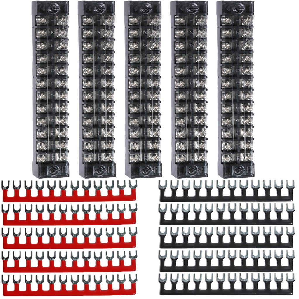 5 Stück Zweireihige 12 Positionen 600V 15A Schraubklemmenblock Klemmenleiste Set