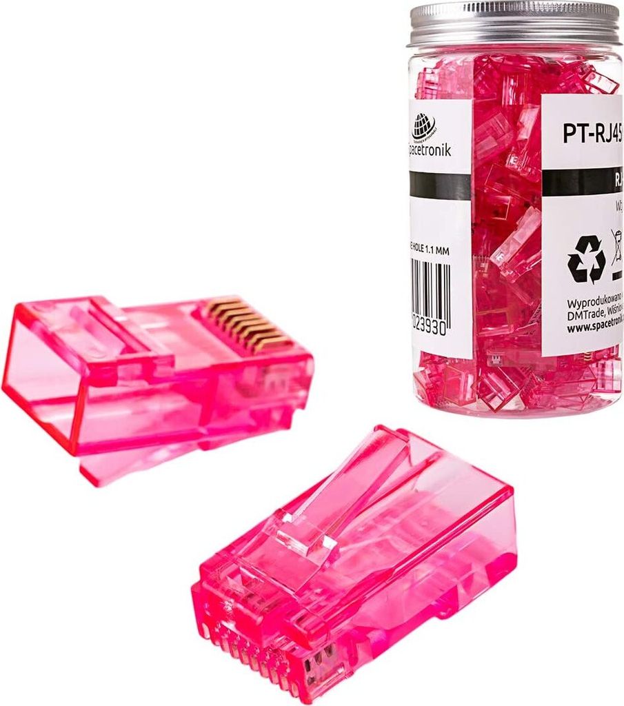 Netzstecker Pass Through RJ45 Ring-Rosa CAT 6 UTP In-Ear Stecker für LAN STP FTP UTP Vergoldet Endstück Ethernet Spacetronik Netzwerk Stecker (Ca...