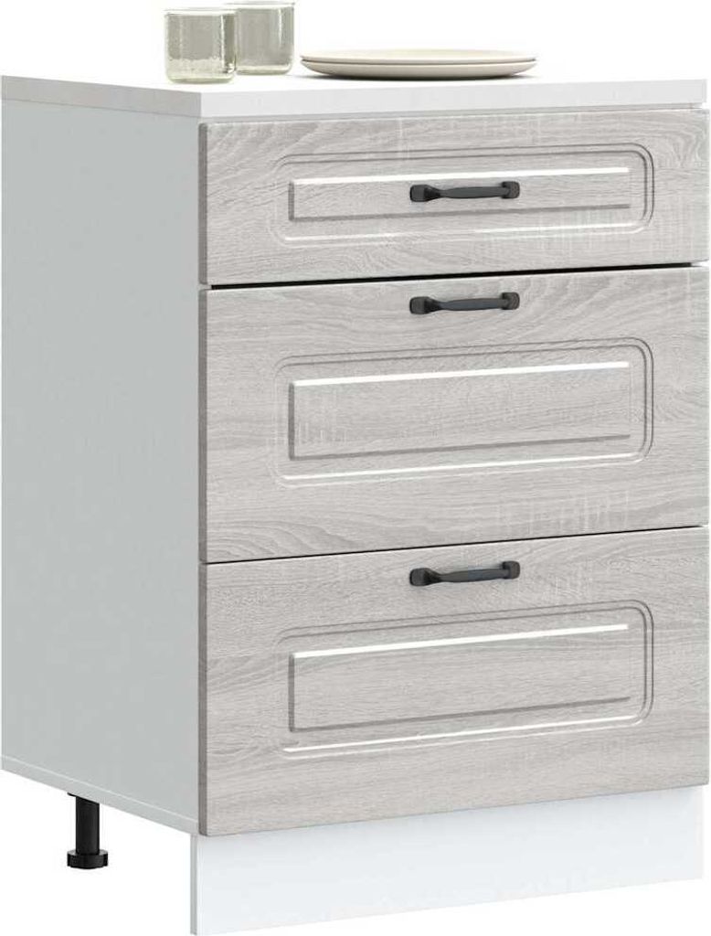 "2026 Promotion" Küchenunterschrank - Sideboard Küche - Kalmar Grau Sonoma Holzwerkstoff - Mehrzweckschrank CC31378
