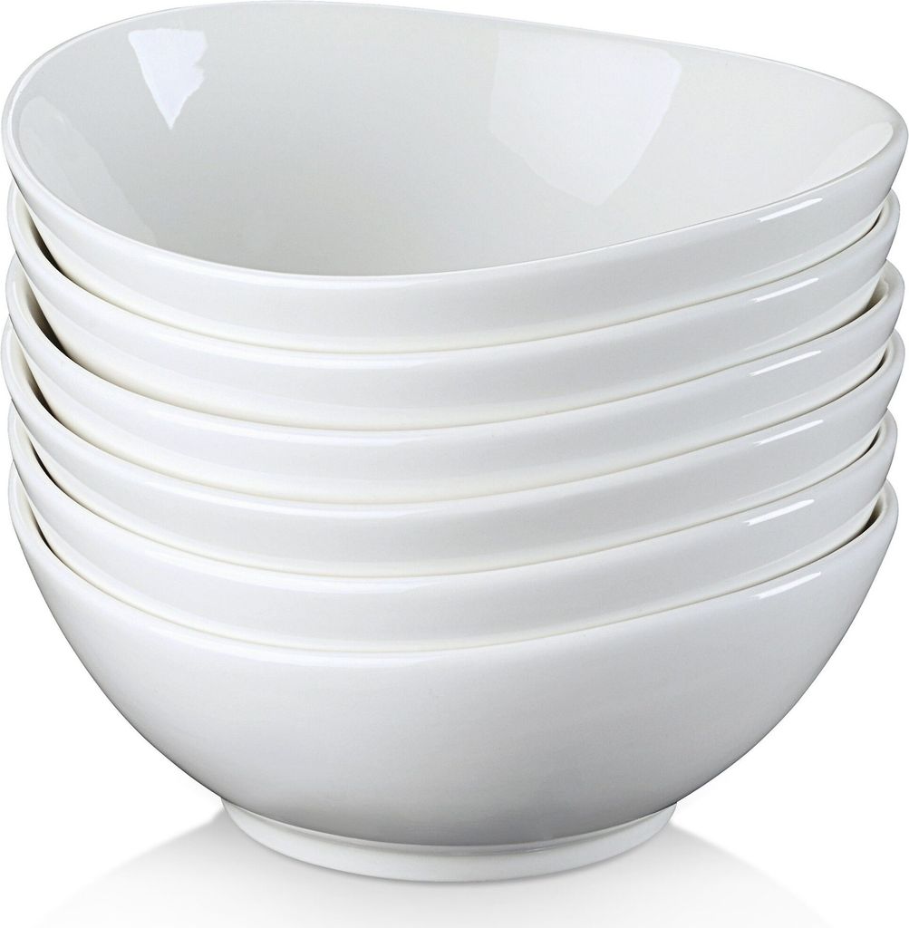 LOVECASA 6 teiliges Suppenschale Set, Tafelservice aus Porzellan, Eiform, Ramenschüssel, Müslischalen, Salatschüssel, Füllmenge 355 ml, 14,9 ×...