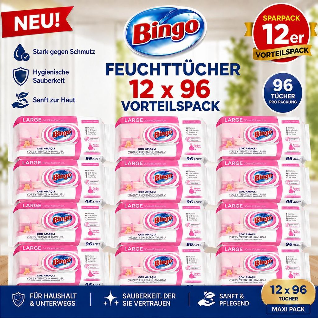 Bingo Feuchttücher Pink 12x96 Blatt – Blumenduft – Produktbild 