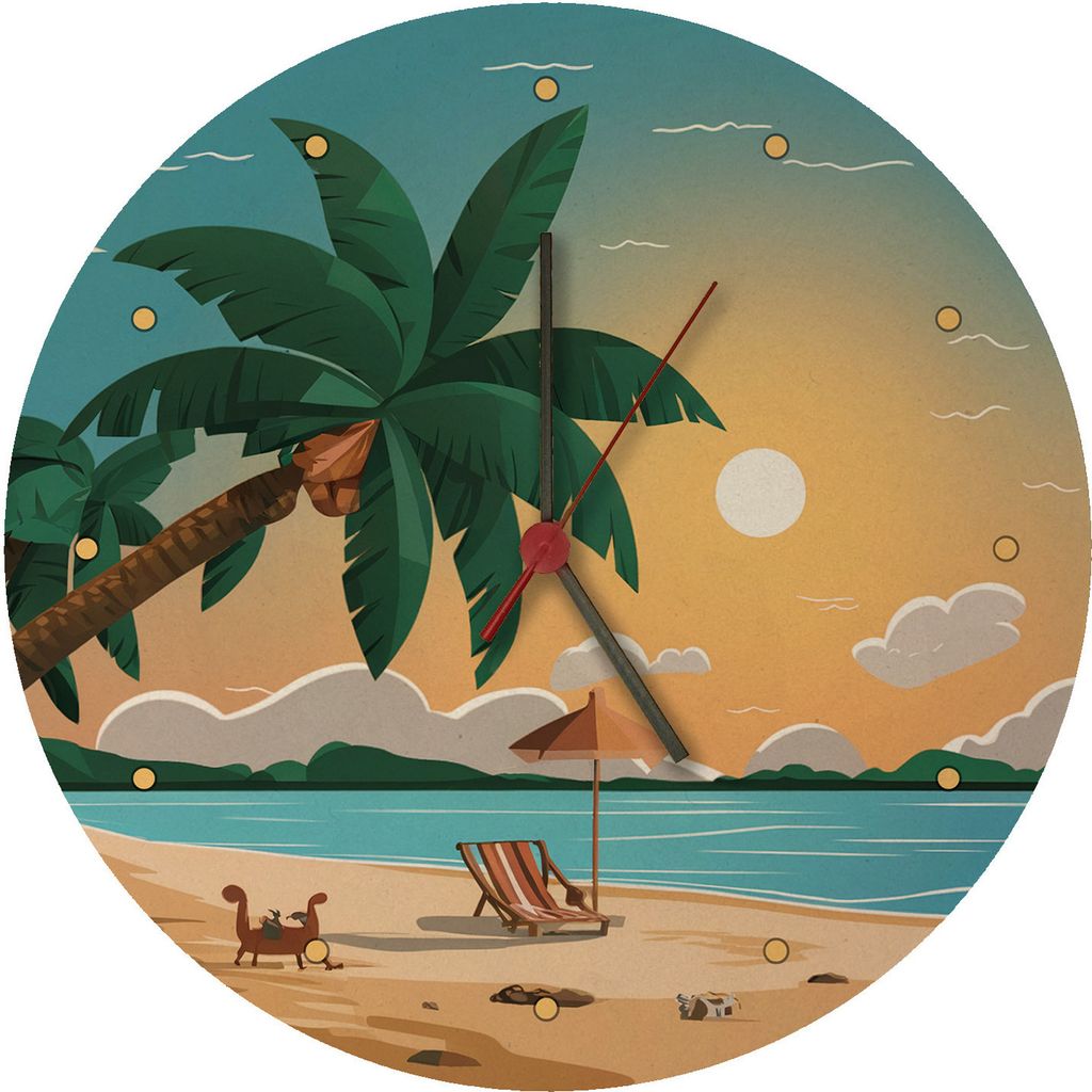 Sandstrand mit Palmen Wanduhr aus MDF