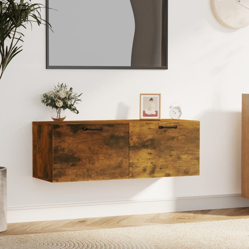 "2026 Aktion"Wandschrank - elegantes Design - Küchenschrank /Badezimmerschrank - Räuchereiche 100x36,5x35cm Holzwerkstoff DE343861 - Kommoden