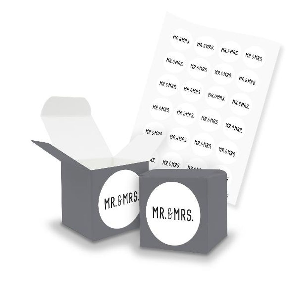 itenga SET Mr. & Mrs. Gastgeschenk Hochzeit (Motiv125) 24x Würfel 5cm grau