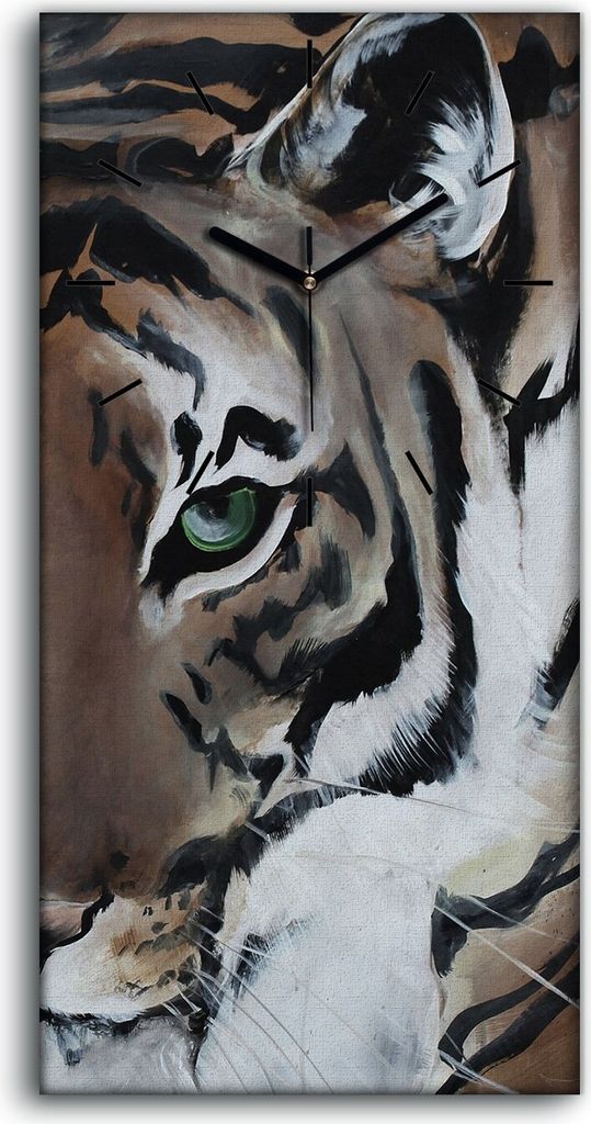 Wandbild Leinwand Bilder mit Uhr 30x60 Kunst Tier Katze Tiger Katzen Malerei - schwarze Hände
