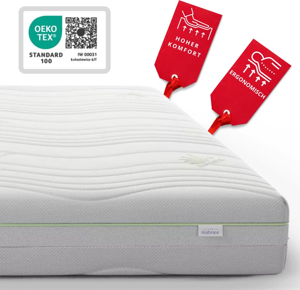 Matinee - Hybrid-Matratze 80 x 200 cm - Hybrid-Taschenfederkernmatratze Visco Schaumstoff-Matratze mit Latexschaum und Kokosmatte - H2/H3 - Murky