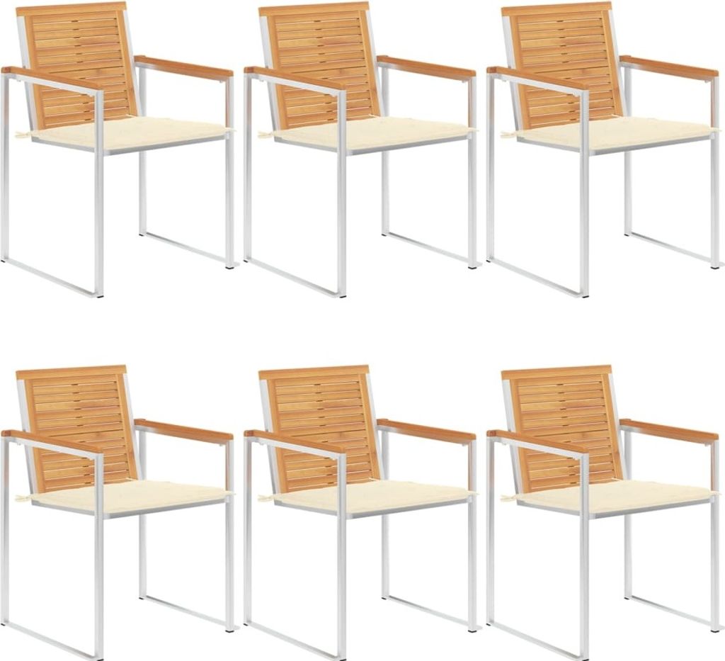 6 Stk. Gartenstühle mit Kissen Massivholz Teak