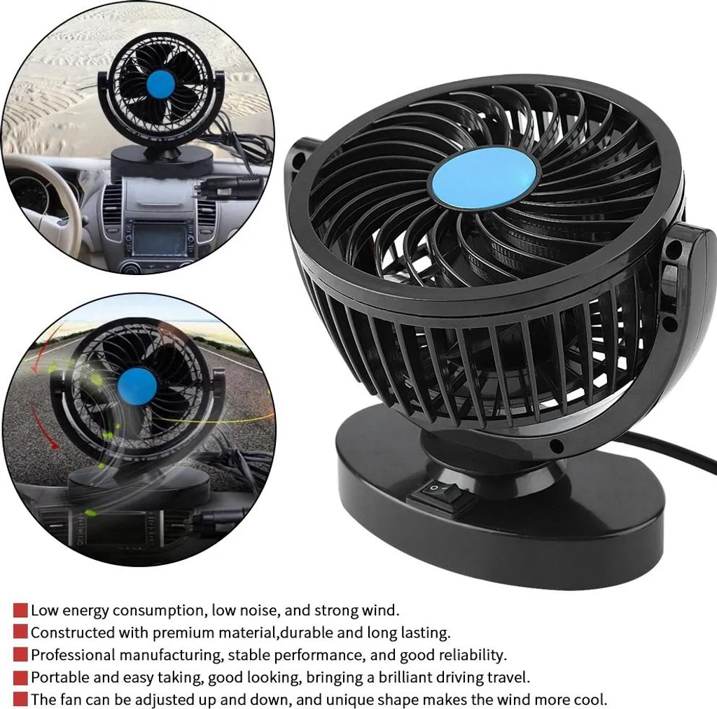Ventola Aria Auto 12V Sicura per Minibus e Bambini - Nera, Silenziosa - 4