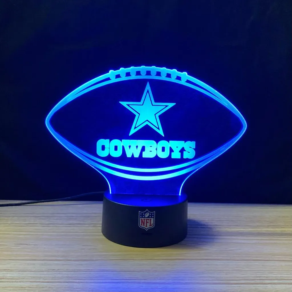 Lampe de Table LED Dallas Cowboys Veilleuse Logo NFL 6 Couleurs Chic