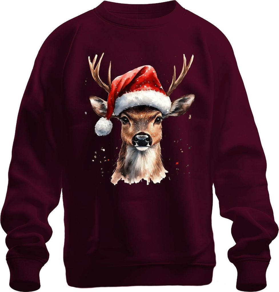 Weihnachtsrentier Aquarell Nikolaushut Geschenk Vintage lustig Uni Sweatshirt Pullover, Burgundy, L