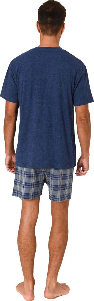 Normann Herren kurzarm Schlafanzug Shorty Pyjama Hose in Karo Optik ; navy-mel. , 54