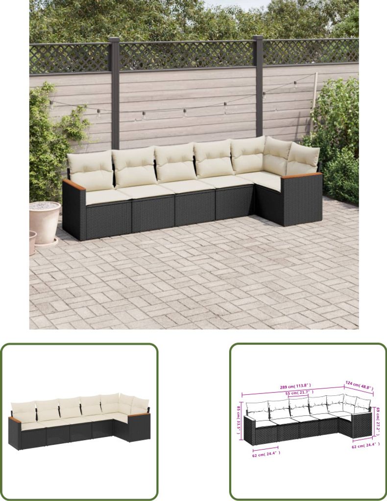 The Living Store 6-tlg. Garten-Sofagarnitur mit Kissen Schwarz Poly Rattan
