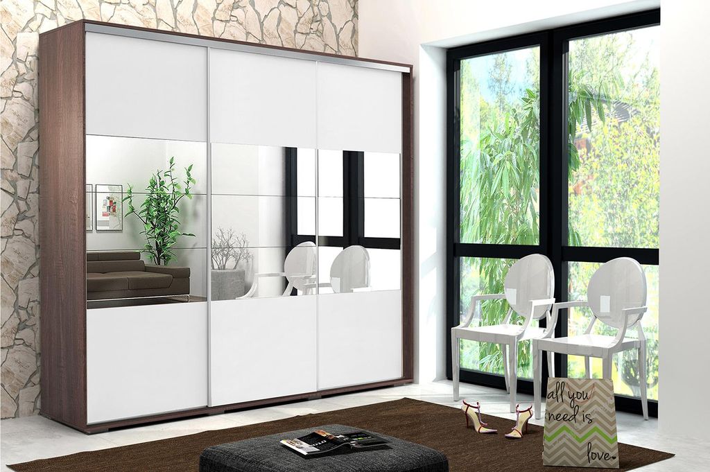A26 Kleiderschrank - Schokolade, Lacobel Weiß - 278 x 62 x 245 cm