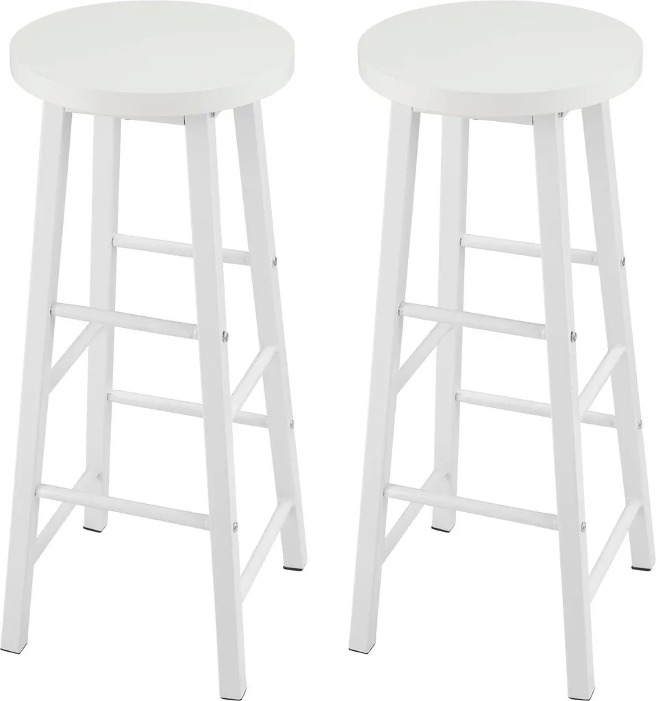 Lot de 2 Tabourets de Bar en Inox Blanc - Assise 30x30 cm - Hauteur 71 cm