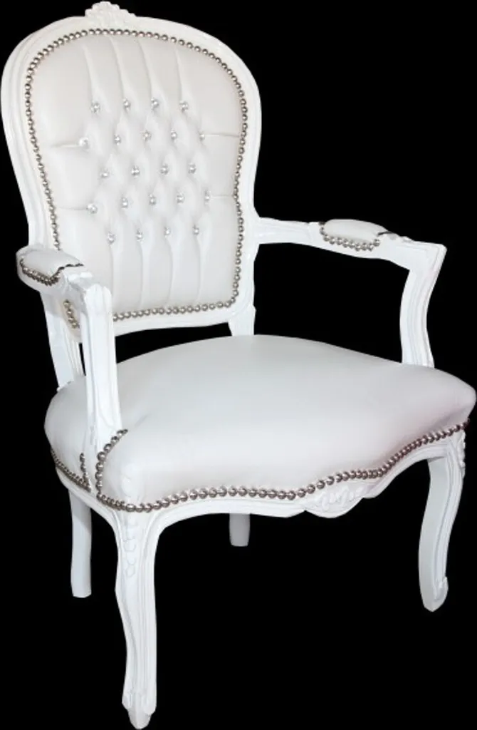 Chaise de salon baroque Casa Padrino blanc aspect cuir à pierres brillantes