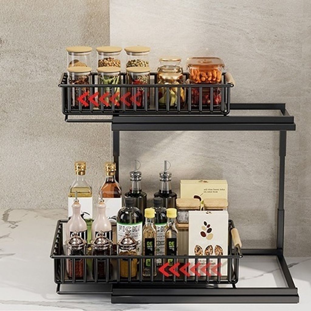 Metall Unter Waschbecken Regal 2 Etagen Küchen Organizer Schrank-Organizer mit für küchen Badezimmer(Schwarz)