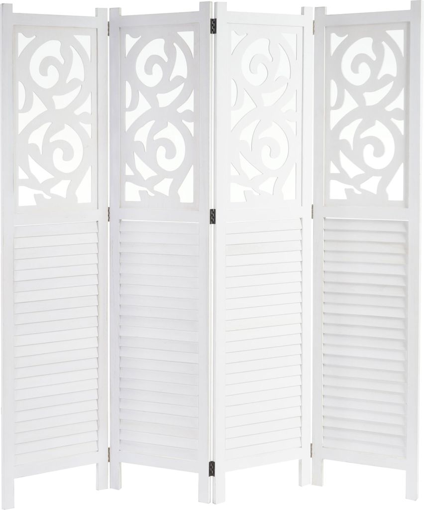 Paravent Istanbul, Raumteiler Trennwand Sichtschutz, Ornamente - 170x160cm, weiß