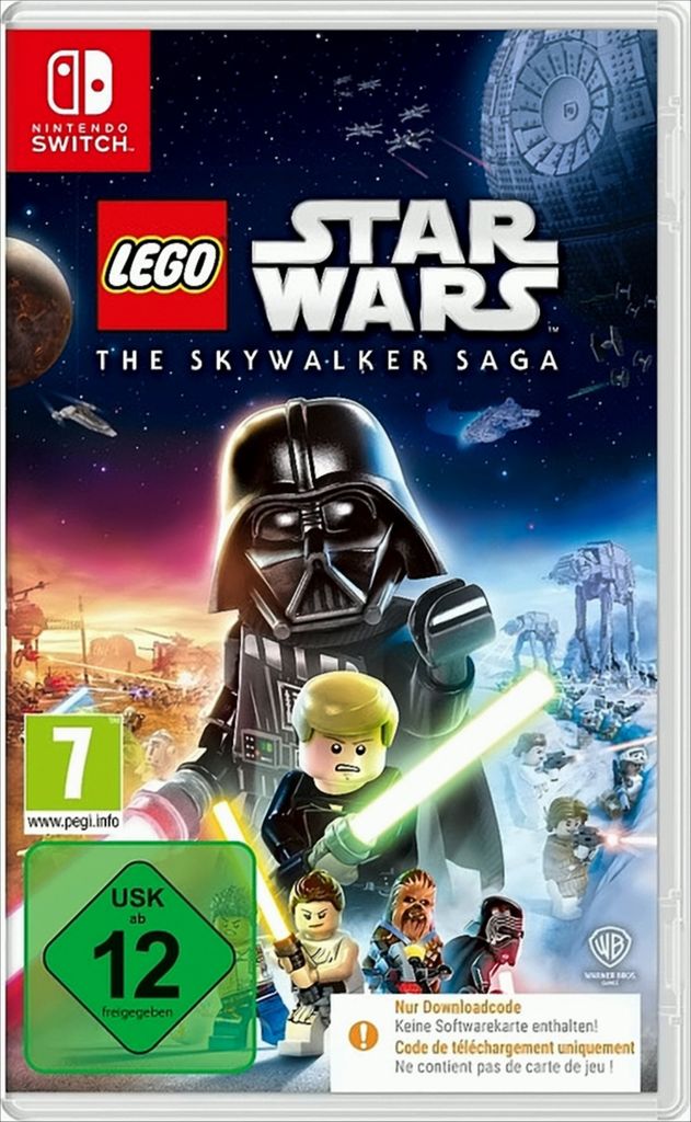 The image shows the cover art for the Nintendo Switch game Lego Star Wars: The Skywalker Saga.