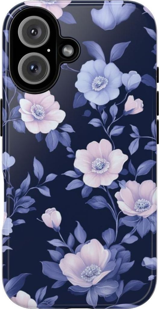 Elegantes Blumenmuster in Blau und Rosa – Hülle Kompatibel mit iPhone 16