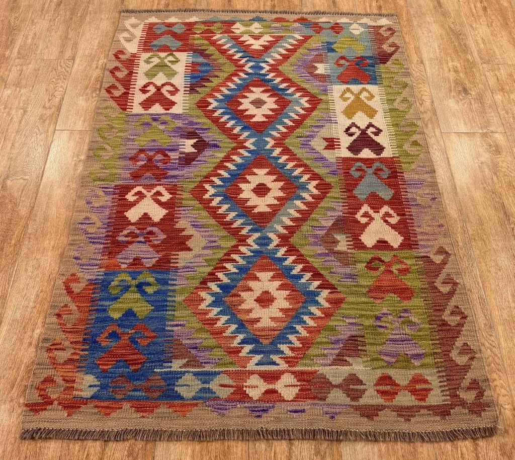 Teppich KELIM ORIGINAL | Farbe: Multi; Größe: 102x150 cm | strapazierfähig und leicht zu reinigen | Wohnzimmer | Schlafzimmer