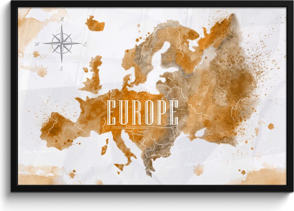 MuchoWow MuchoWow Gerahmtes Poster Weltkarte - Europa - Farbe 90x60 cm - Poster mit zchwarzem Bilderrahmen - Fotorahmen - Foto-Plakat
