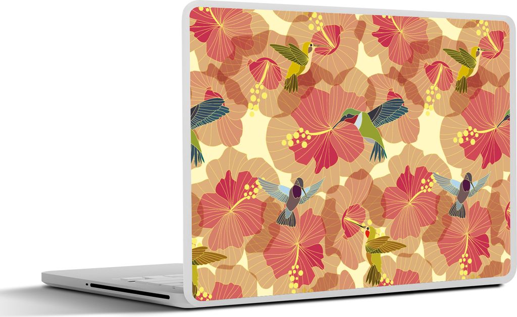 MuchoWow Laptop Aufkleber Sticker Cover Vogel - Blume - Muster - Kolibri 30x22 cm - Laptop-Sticker