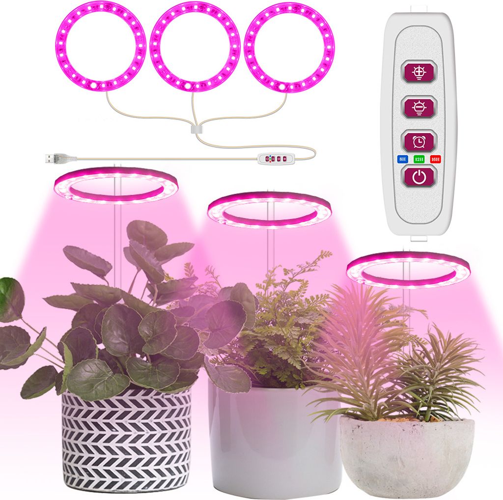 LED Pflanzenlampe Timer, Flowerpot Lampe Dimmbar,Led Grow Lampe Rosa,Wachstumslampe für Zimmerpflanzen Gewächshaus,3 Ring