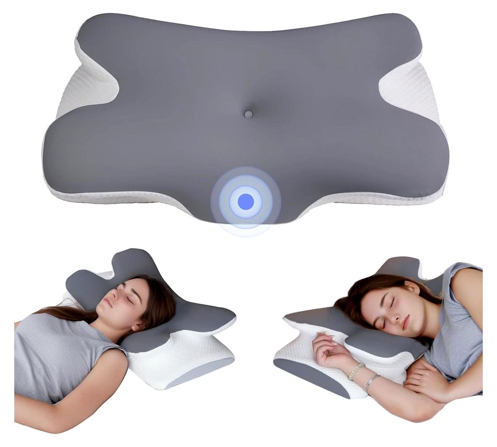 Nackenkissen aus Memory Foam – Orthopädisches Kopfkissen mit ergonomischem Design für Seiten-, Rücken- und Bauchschläfer in Grau