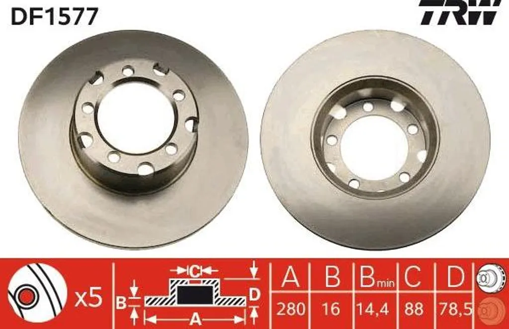 Disque de frein TRW haute résistance série DF1577 pour Mercedes T1 OE