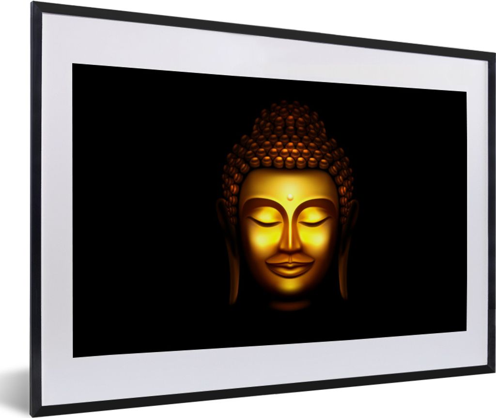 MuchoWow MuchoWow Gerahmtes Poster Buddha - Gold - Schwarz 60x40 cm - Poster mit zchwarzem Bilderrahmen - Schlafzimmer - Plakat in Rahmen - Dru...