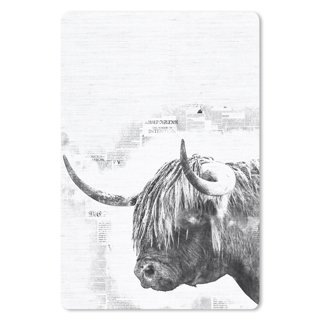 MuchoWow Mauspad Mousepad Schottischer Highlander auf einem Zeitungshintergrund - schwarz und weiß 18x27 cm - Mousepads - Maus Mat - Pad - Mausu...