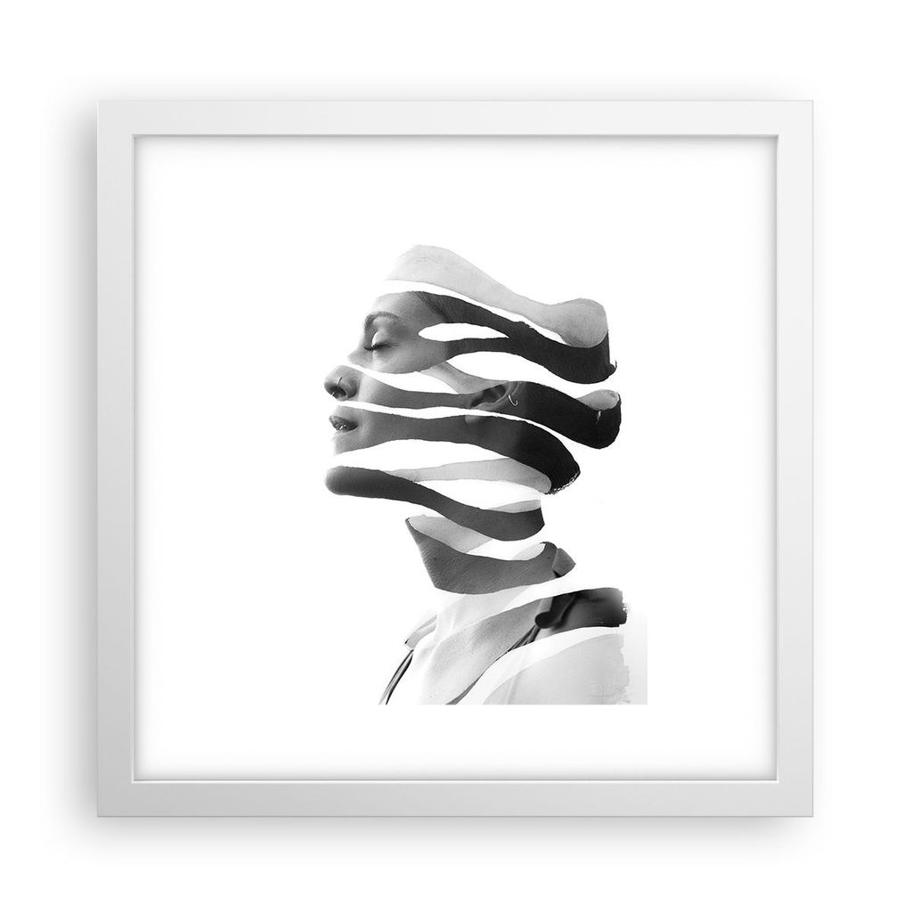 Gerahmtes Poster - Weißer Rahmen - Frau Surrealismus Monochrom - 30x30 cm - Wand Bild - Wanddeko - Wandbilder - Kunstposter - Wandposter - Bilderr...