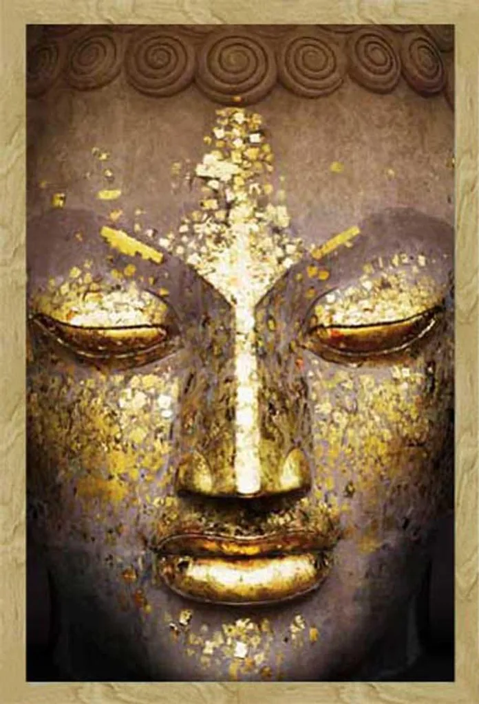 Tableau Bouddha pour salon zen avec cadre Shinsuke hêtre vitre acrylique