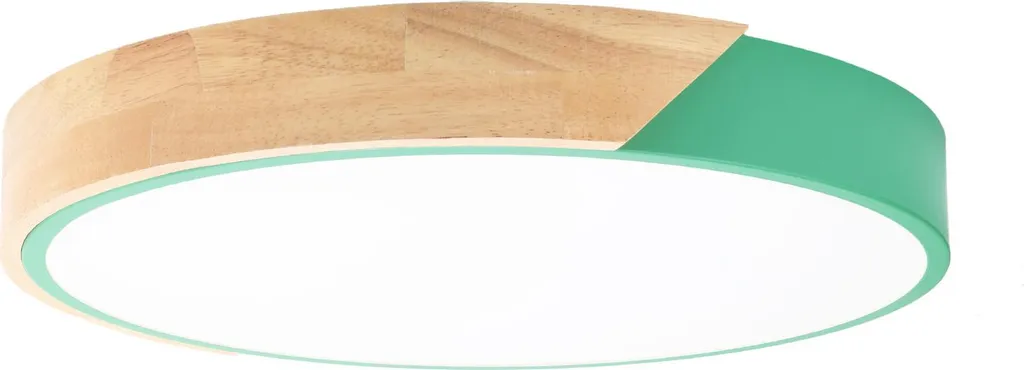 Plafonnier LED Salon et Chambre 30W Ø40cm Vert Pastel et Bois Naturel