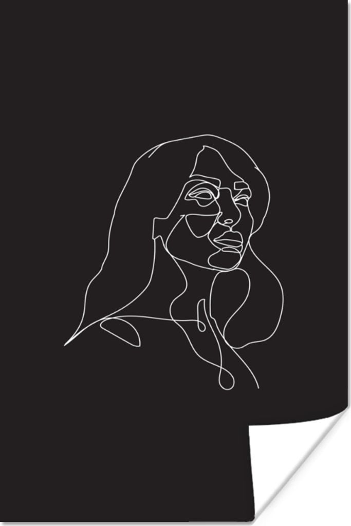 MuchoWow Poster Frau - Strichzeichnung - Schwarz 120x180 cm - Kunstposter